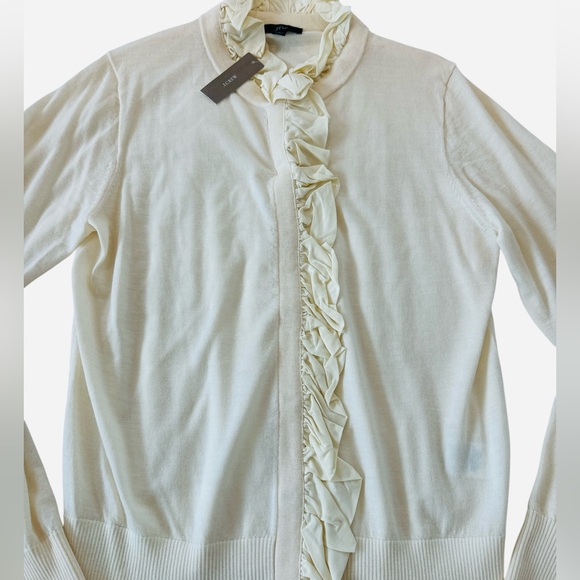 J. Crew Fine Gage Merino Wool Ruffle Cardigan Sweater - Picture 4 of 8